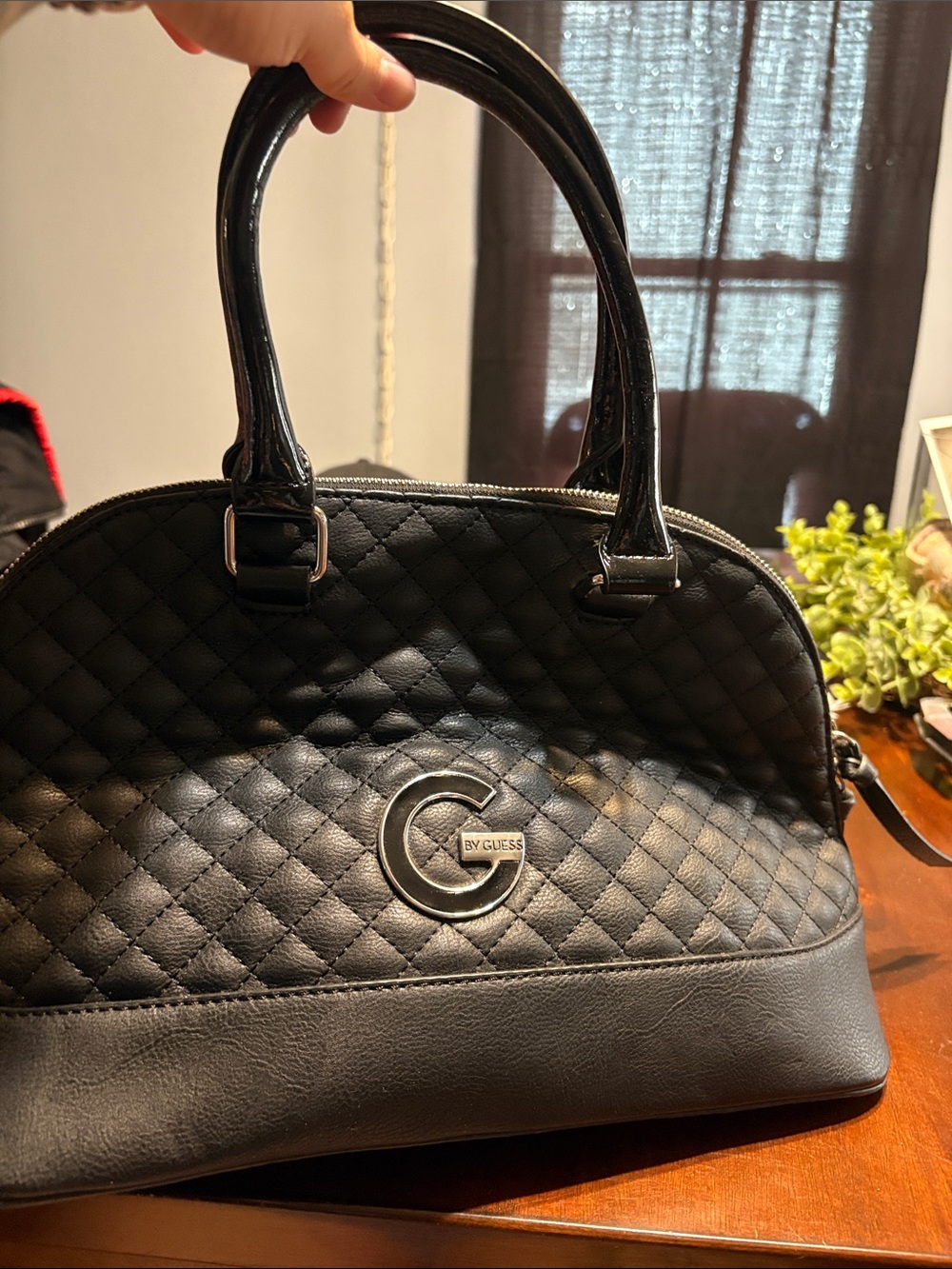 Guess Black Quilted Dome Satchel with G Logo